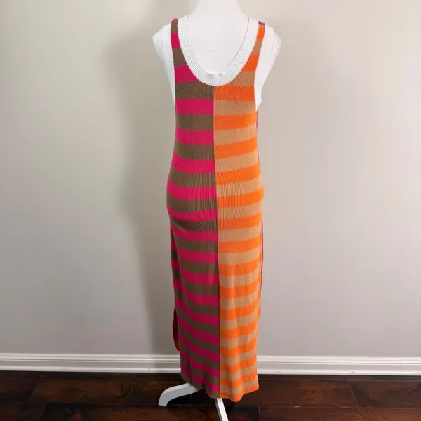Boutique Striped Knit Maxi Dress Pink Orange Colorblock Side Slit Tank Medium - Image 4