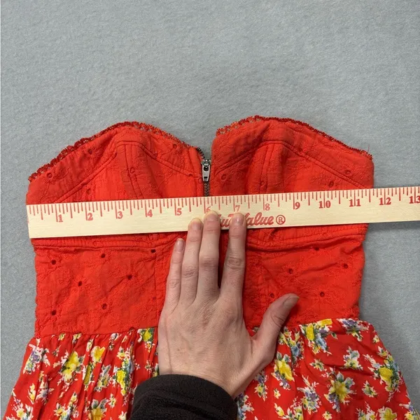 Xhilaration XS‎ Orange Multicolored Floral Mini Dress Strapless Zip Top Cotton - Image 9