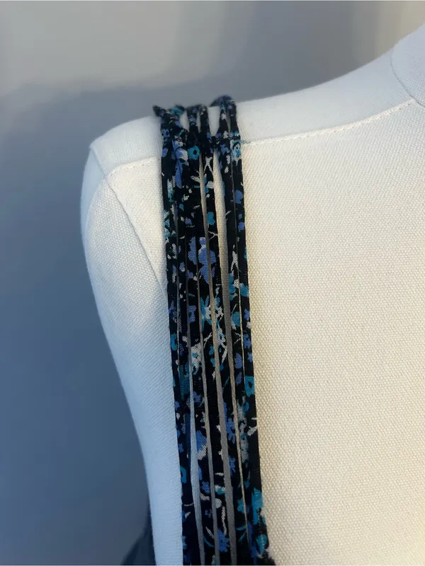 Free People Black Tank with Blue Floral Trim - Image 3