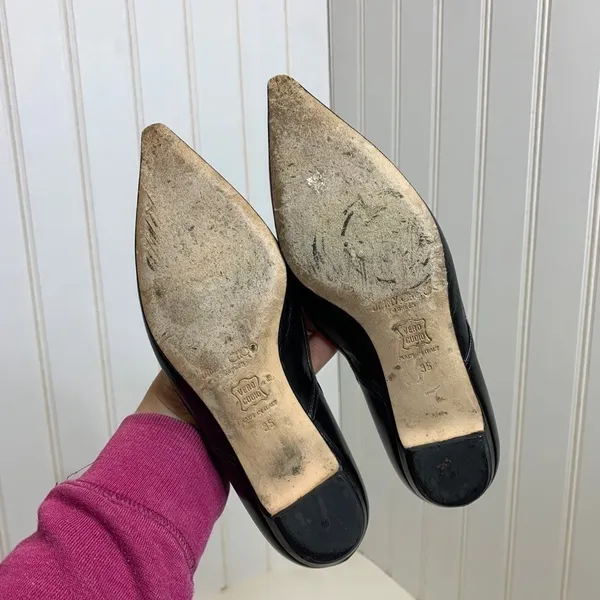 Jimmy Choo Black Leather Pointed Toe Lattice Cutout Flats Size 35 Made in Italy - Image 8