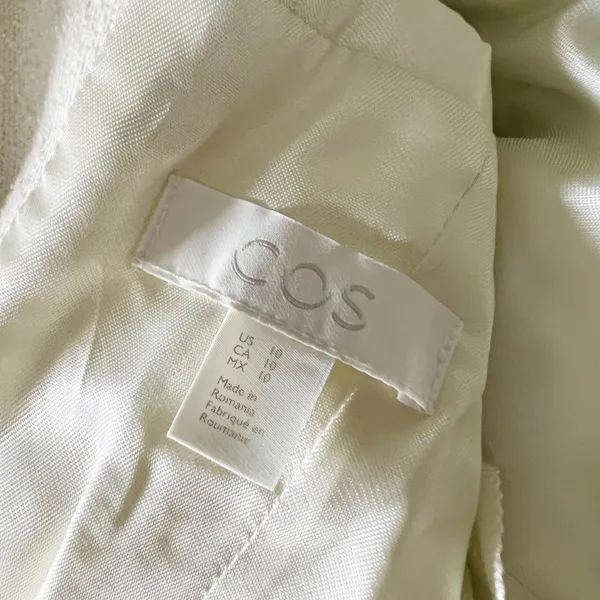 COS Cotton Woven Textured Collared Lapel Wrap Structured Blazer Jacket White 10 - Image 3