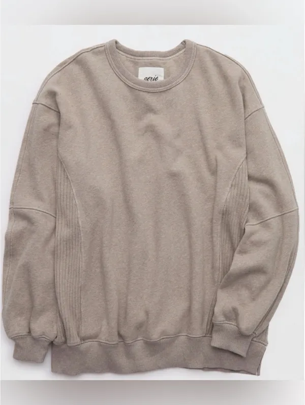 Aerie Tres Chic Oversized Minimalistic Neutral Streetwear Crewneck size xxs - Image 3