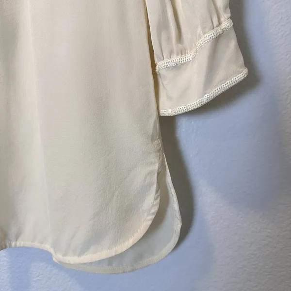 Tory Burch Size-8 Silk Embellished Blouse 3/4 Sleeve‎ Top Ivory - Image 12