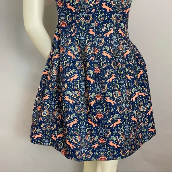 Pink Martini Dress Fox Print Blue Floral A-Line Lined‎ Small Women Cap Sleeves - Image 10