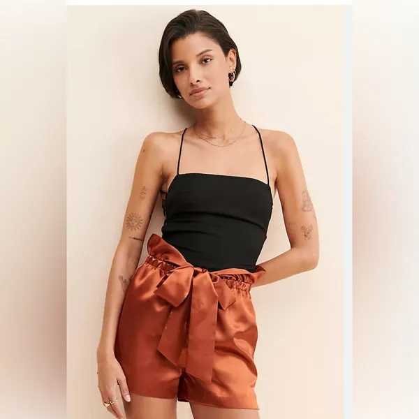 Free People Allani Liu Webber satin shorts SZ M Orange Size M - Image 2