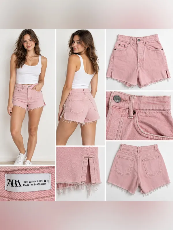 Zara Dusty Pink Frayed Denim Shorts size 0 - Image 2