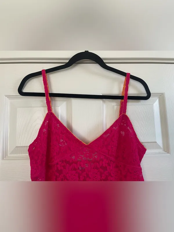 Women’s Intimately Free People Hot Pink Floral Lace Mini Slip Dress Size L - Image 7