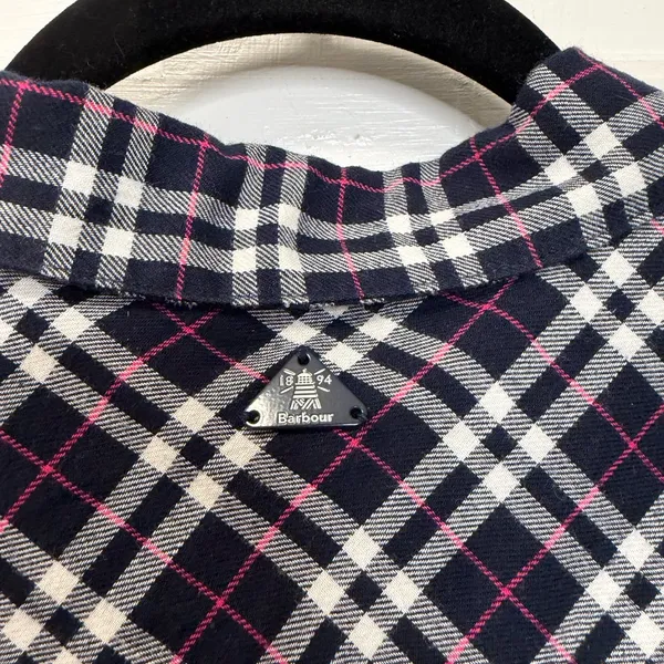 Barbour Birling Shirt Plaid Button Up‎ Navy Pink White Size 10 - Image 7