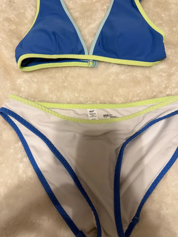 Blue and White Color Block Aerie Bikini Set - Image 2