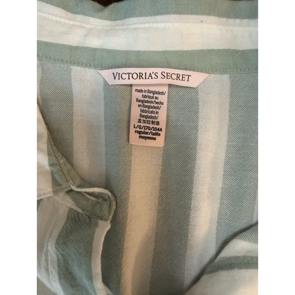 Victoria's Secret Plaid PJ Pajama Set Size Large Grey/White Drawstring Button up - Image 2