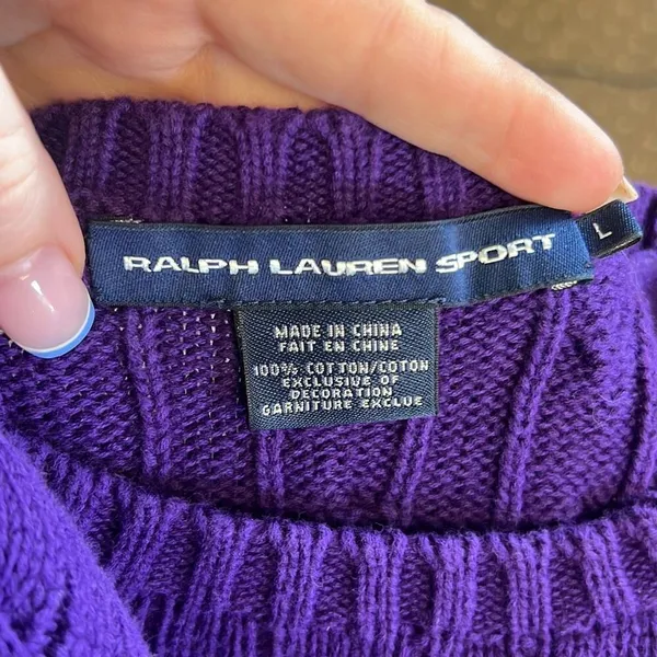 ✨Ralph Lauren Sport Women's Cable-Knit Cotton Short-Sleeve Purple Sz L Sweater✨ - Image 8