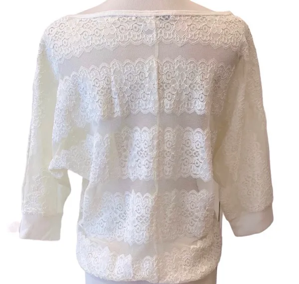Forever 21 White Sheer Lace Top Elbow Sleeve S 4 6 90s Y2K Romantic Feminine - Image 5