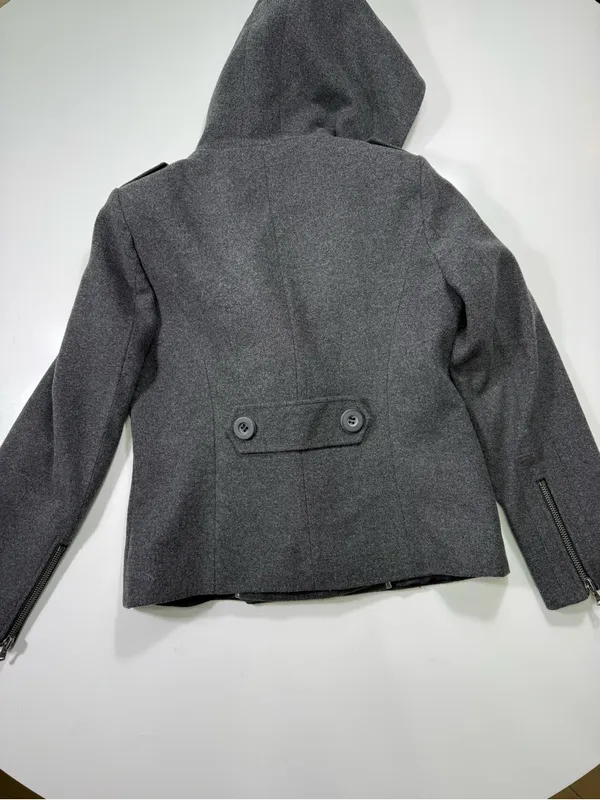 New York & Company Wool Blend Dark Gray Hooded Double-Breasted Pea Coat - Image 9