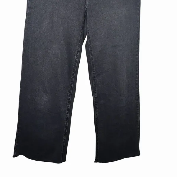 OAT New York Wide Leg Jeans Womens 4/27 Black High Rise Patch Pocket Raw Hem - Image 5