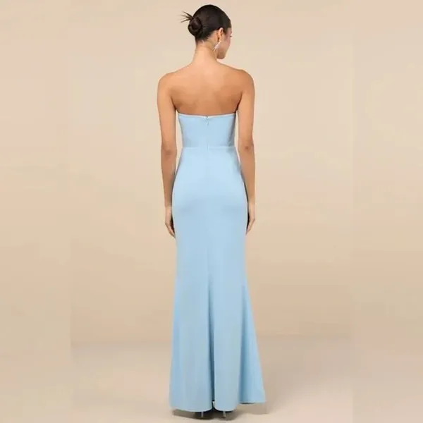 NWT Lulus Elegant Finesse Pleated Cutout Strapless Bodice Maxi Dress S Blue - Image 5