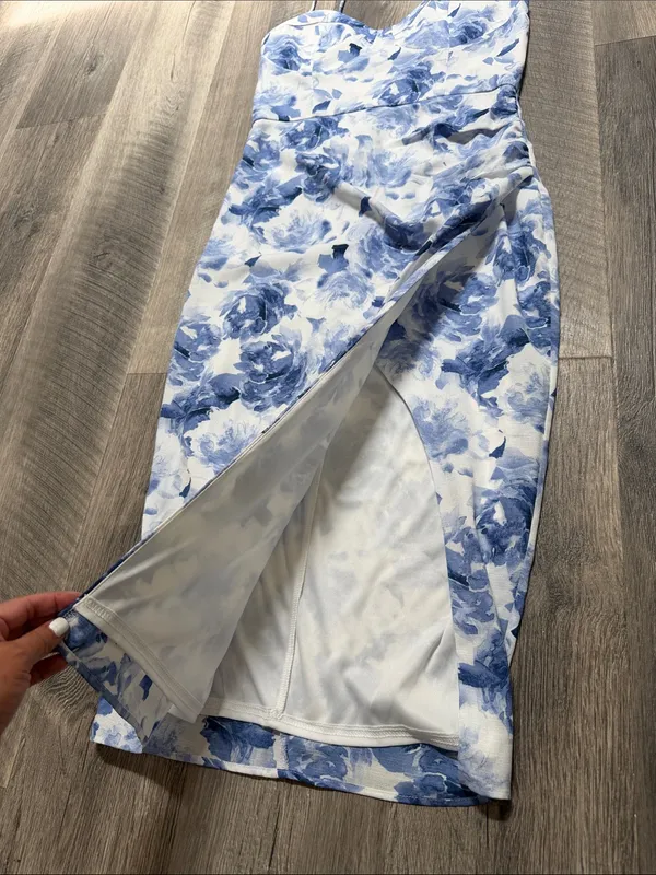 Blue Floral Midi Slip Dress - Image 4