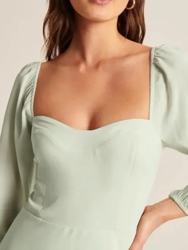 Abercrombie & Fitch Long-Sleeve Draped Skirt Midi Dress Mint Green - Large‎ - Image 5