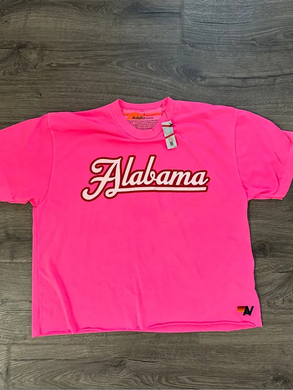 Alabama Bolt Script Logo Pink Women's T-Shirt - Image 5