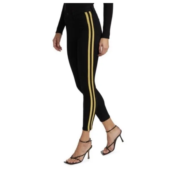L'agence Margot Gold Stripe Skinny Jeans 27 Black Denim Pants - Image 13