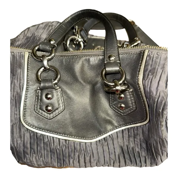 COACH • Ashley Gathered Sateen/Leather Grey Satchel Bag Purse • F20084 - Image 2
