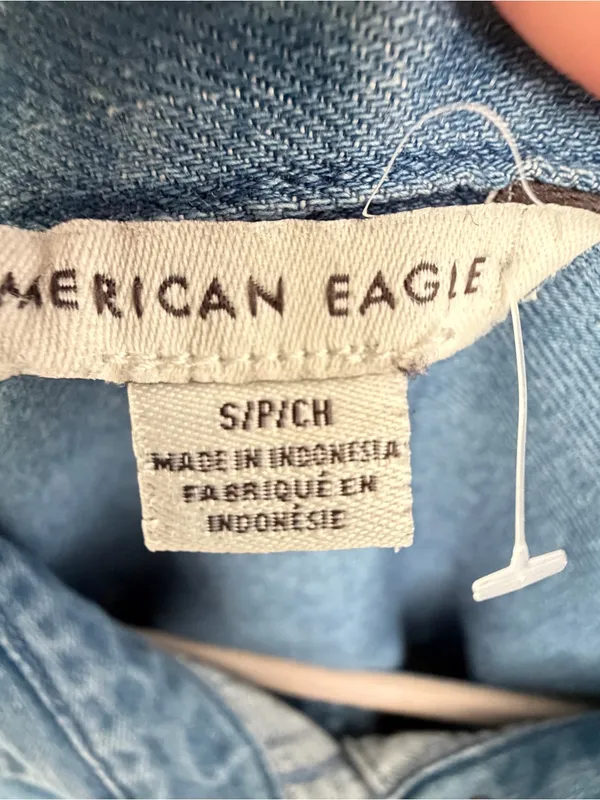 NEW American Eagle Denim Babydoll Dress SMALL Long Sleeve Button Down Blue Jean - Image 7