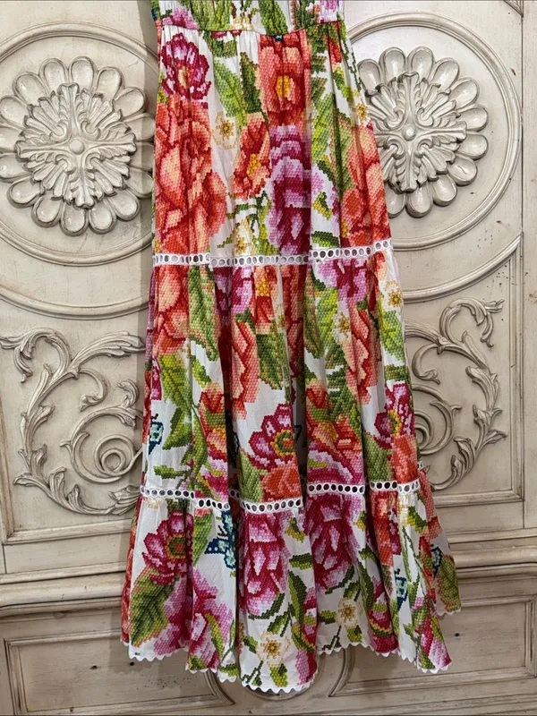 Farm Rio colorful tropical printed Macie Tiered Maxi Dress size XSMALL - Image 8