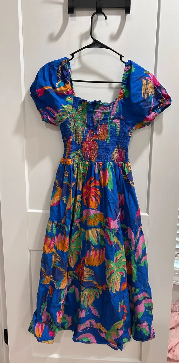 Blue Floral Tropical Dress - Image 4