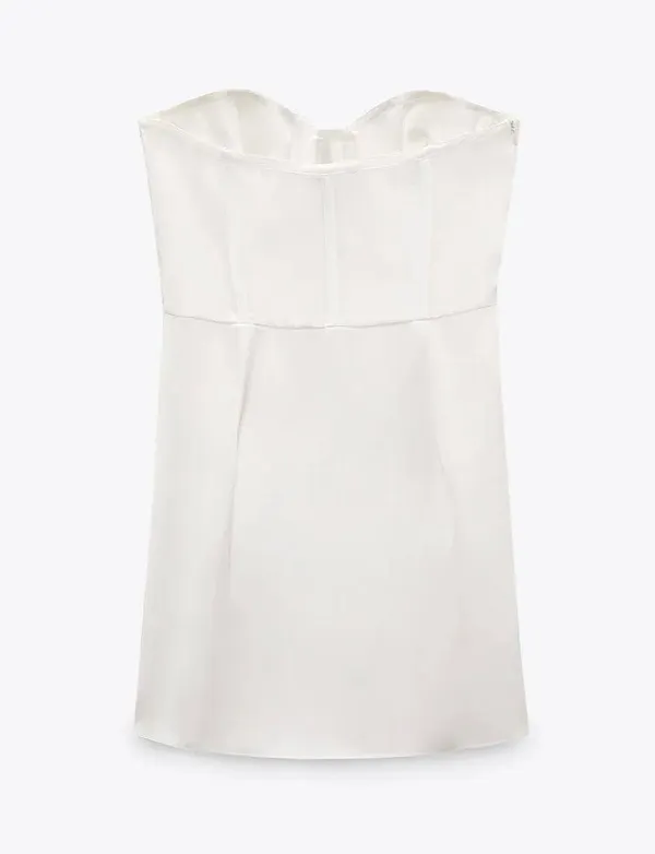 Zara dress white wedding corset bridal shower mini sleeveless satin lingerie effect - Image 9
