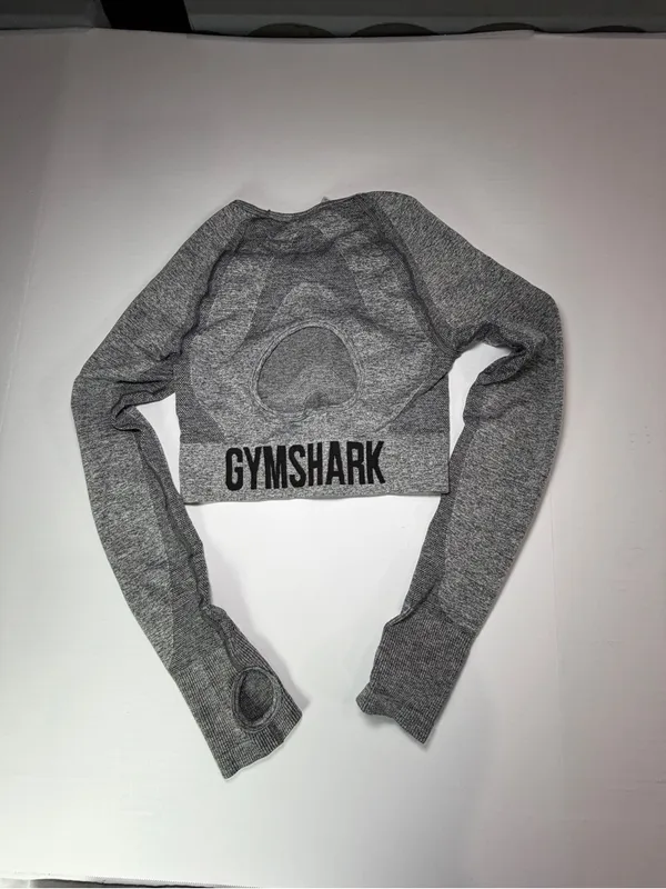Gymshark Flex Long Sleeve Crop Top in charcoal gray marl, featuring thumbholes - Image 5