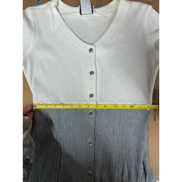 Vintage 90s L.A. Gal Colorblock Maxi‎ Dress White Knit Gray Skirt 12 - Image 8