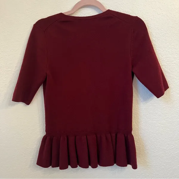 Ann Taylor Wool Blend‎ Short Sleeve Peplum Sweater Small Burgundy Maroon - Image 5
