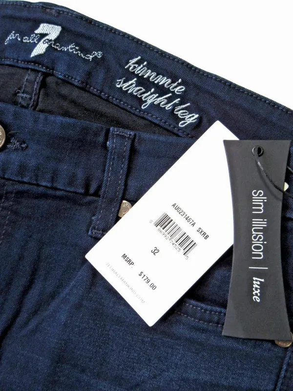 NWT 7 For All Mankind Kimmie Straight Leg in Rich Blue Slim Illusion Jeans 32 - Image 3