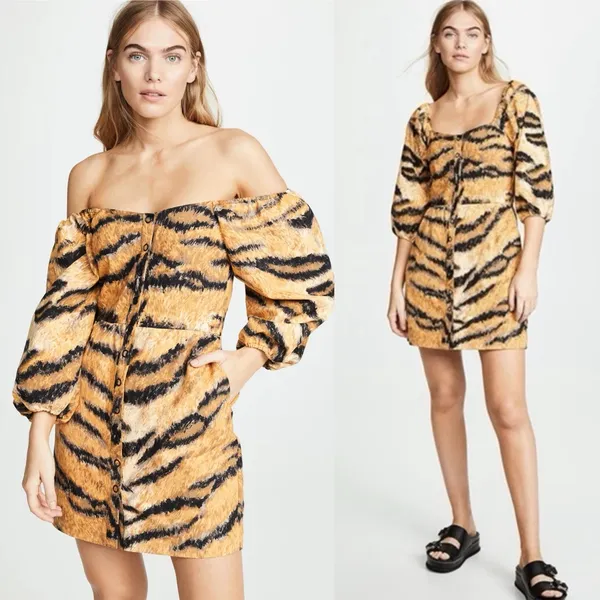 Hofmann Copenhagen Tiger Stripe Animal Print Aline Mini Dress $313 Size 36 US‎ 6 - Image 2