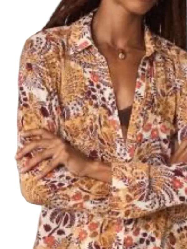 Anthro Pilcro Multicolor Botanical Floral Button-Down Long Sleeve Shirt L - Image 3