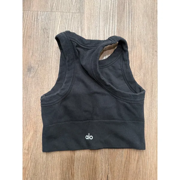 Alo Yoga Women Black Seamless Ribbed High Neck Racerback Sports Bra Top 402 - Image 2