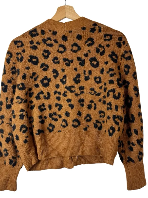 Old Navy‎ Brown Oversized Leopard Print Ribbed Knit Cardigan Sweater XS - Image 3