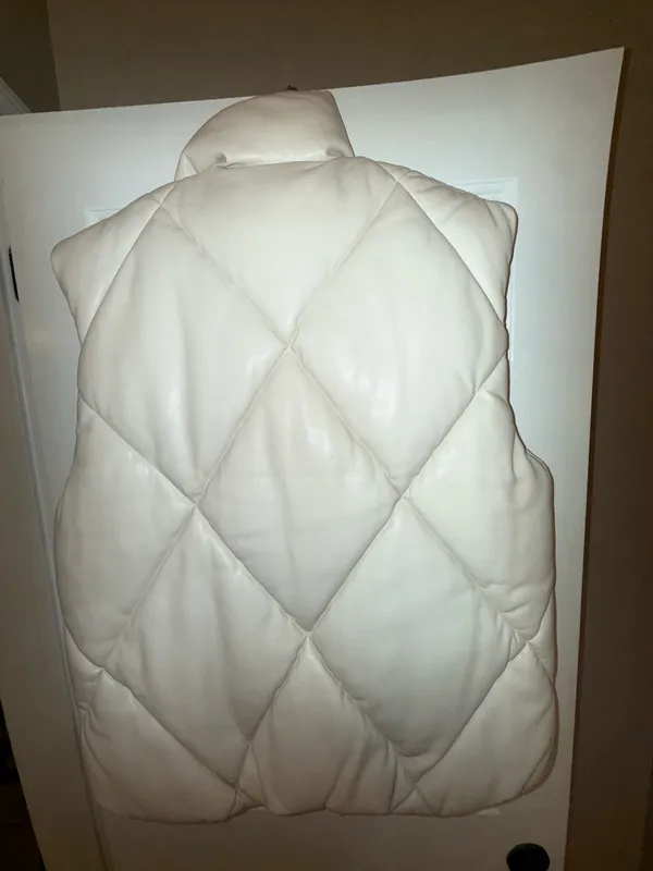 Abercrombie Puffer Leather Vegan Vest Ivory - Image 4