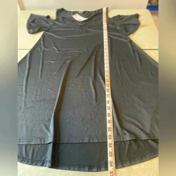 Stretchy Black Cold Shoulder Criss Cross V-Neck Mini‎ Swing Dress NWT - Image 8