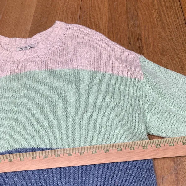 American Eagle Womens Colorblock Shaker Knit Sweater Pastel‎ Blue Green Large - Image 3