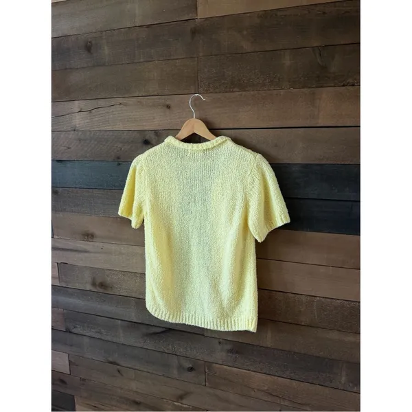Vintage LeRoy Knitwear Butter Yellow Short Sleeve Cardigan Sweater - Image 5
