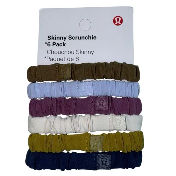 6 Pack Lululemon Skinny Scrunchie Artifact Pastel Blue Vintage Plum White Opal…. - Image 2