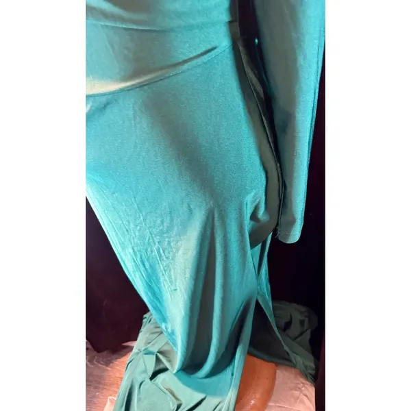 Emerald Green Long Sleeve V-Neck Wrap Maxi Dress Mermaid Formal Gown S - Image 6
