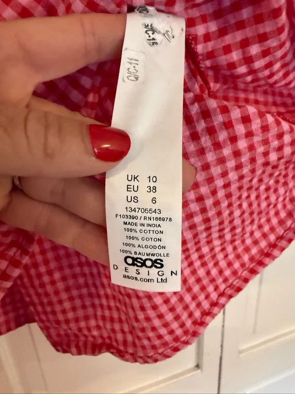 Asos pink and red gingham smocked waist mini dress milkmaid size 6 - Image 4
