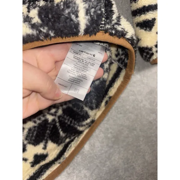 Carhartt‎ Women's Loose Fit Fleece Pullover Oat Milk/Black Fairisle Size L - Image 5