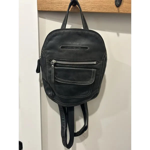 Fossil Long Live Vintage Black Leather Small Backpack City Pockets Preppy Travel - Image 4