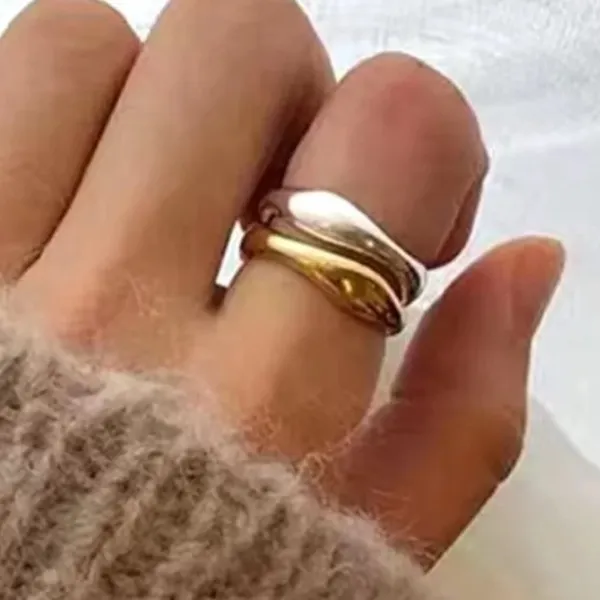Boutique NEW‎ 14k Yellow Gold Plated 925 Silver Wave Stacking Band Ring - Image 2