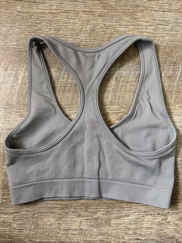 ALO Yoga Ribbed Racerback Sports Bra In Gray Size Small - Image 4
