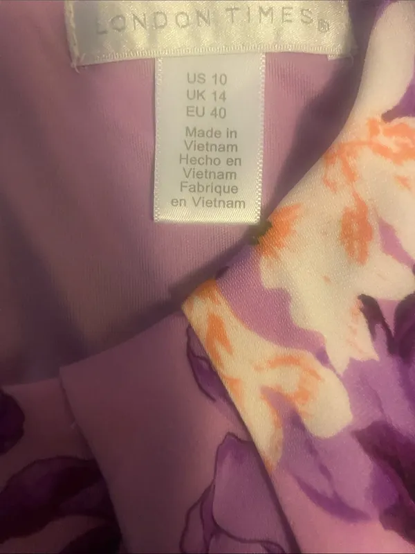 London Times Sleeveless Lavender Floral A-Line Dress, Size 10 - Image 3