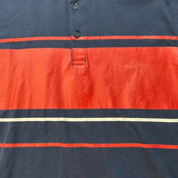 Five Four Darnell Shirt Short Sleeve Polo Medium Navy Blue Red Stripe Cotton Golf - Image 3