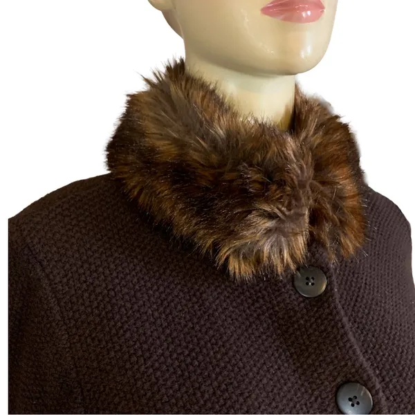 Vtg Y2k Lauren Ralph Lauren Brown Lambswool W/Faux Fur Collar Cardigan (L) - Image 7
